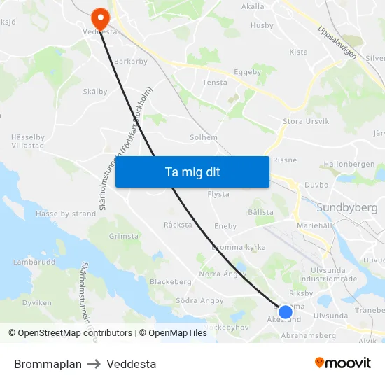 Brommaplan to Veddesta map