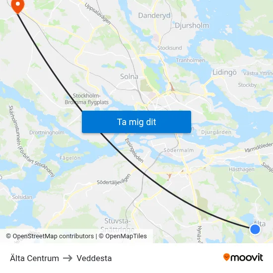 Älta Centrum to Veddesta map
