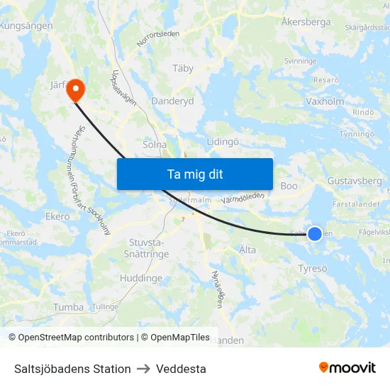 Saltsjöbadens Station to Veddesta map