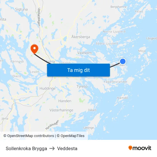 Sollenkroka Brygga to Veddesta map