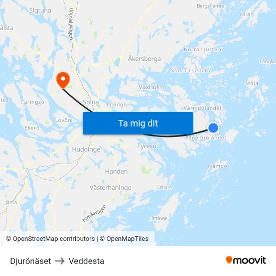 Djurönäset to Veddesta map