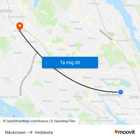 Näckrosen to Veddesta map