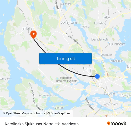 Karolinska Sjukhuset Norra to Veddesta map