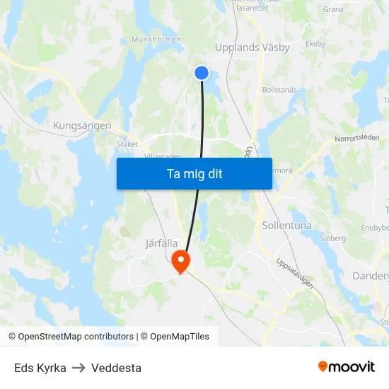 Eds Kyrka to Veddesta map
