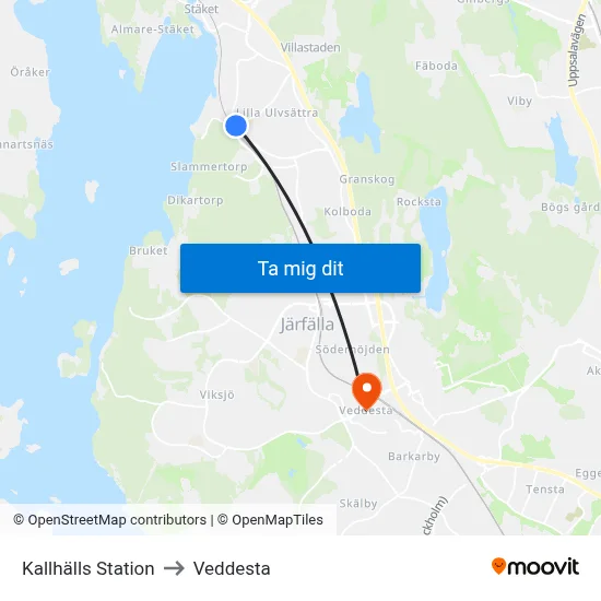Kallhälls Station to Veddesta map