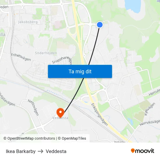 Ikea Barkarby to Veddesta map