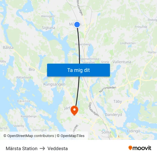 Märsta Station to Veddesta map