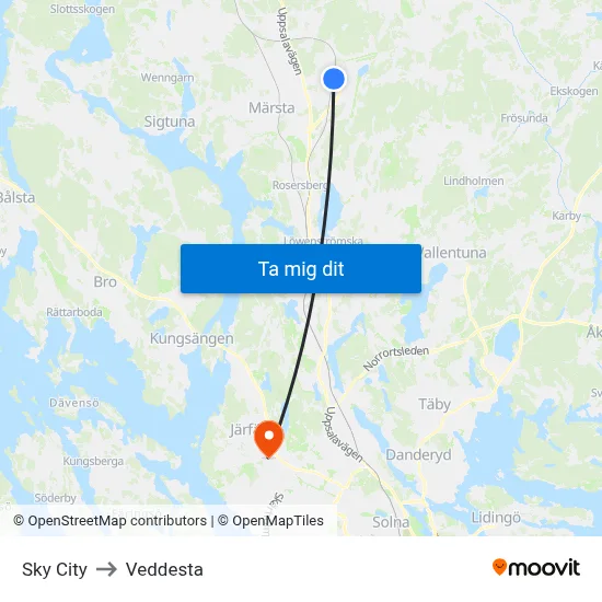 Sky City to Veddesta map