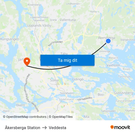 Åkersberga Station to Veddesta map