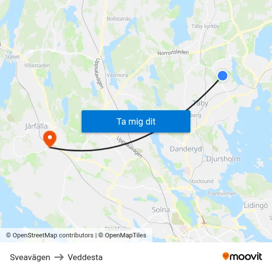 Sveavägen to Veddesta map