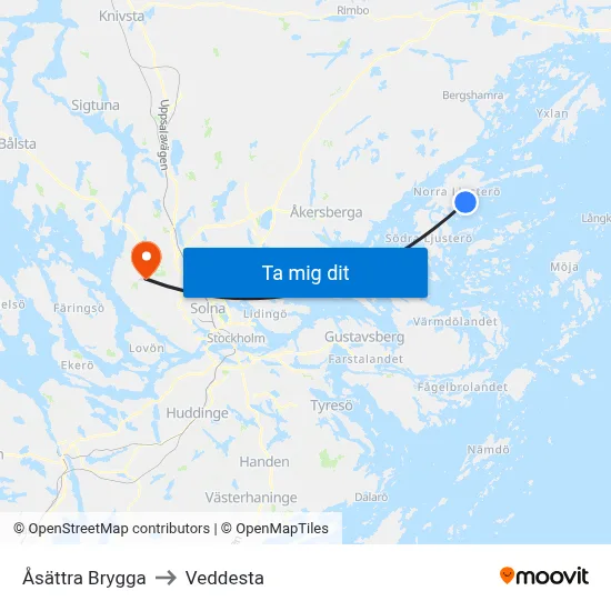 Åsättra Brygga to Veddesta map