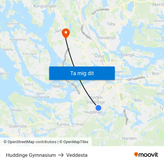 Huddinge Gymnasium to Veddesta map