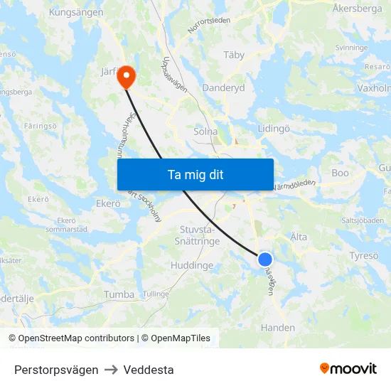 Perstorpsvägen to Veddesta map