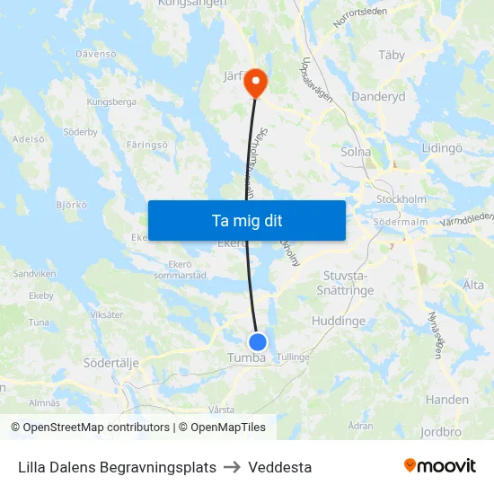 Lilla Dalens Begravningsplats to Veddesta map