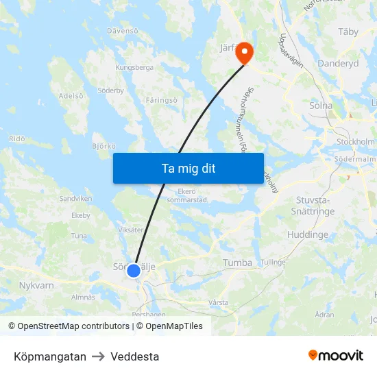 Köpmangatan to Veddesta map