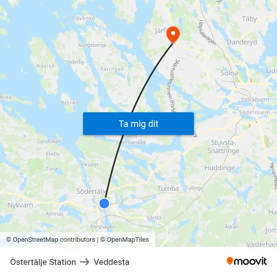 Östertälje Station to Veddesta map