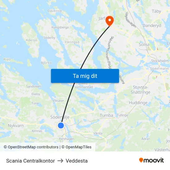 Scania Centralkontor to Veddesta map