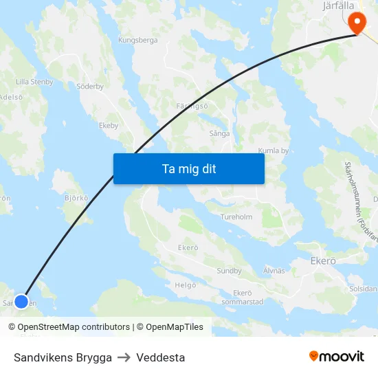 Sandvikens Brygga to Veddesta map