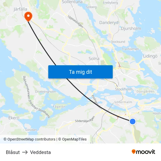 Blåsut to Veddesta map