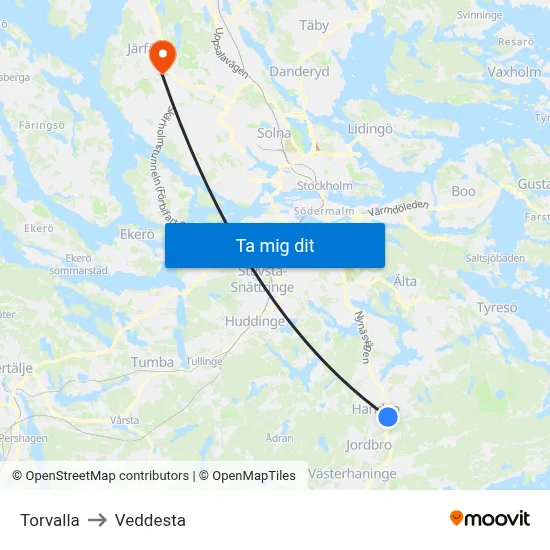 Torvalla to Veddesta map