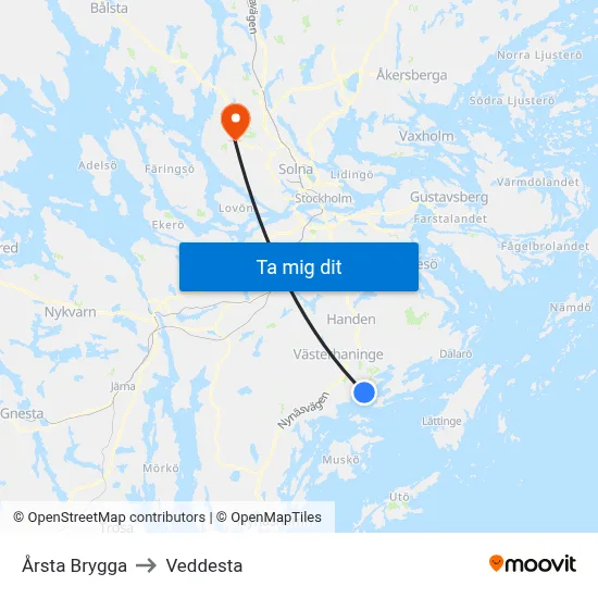 Årsta Brygga to Veddesta map