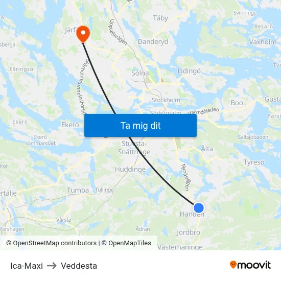 Ica-Maxi to Veddesta map
