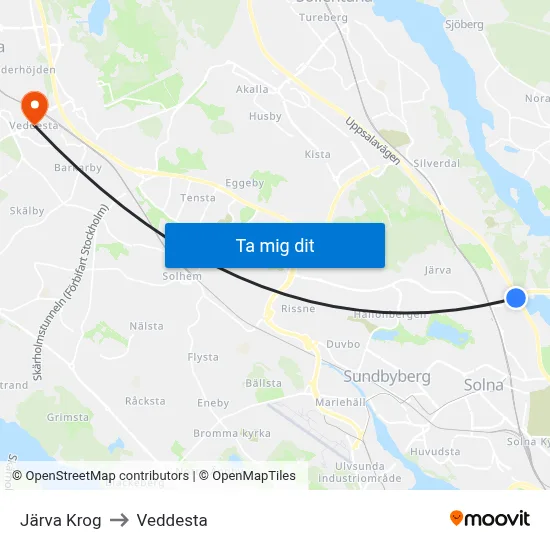 Järva Krog to Veddesta map