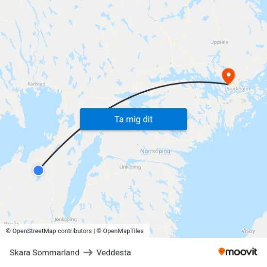 Skara Sommarland to Veddesta map