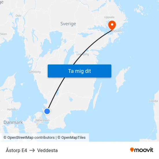 Åstorp E4 to Veddesta map