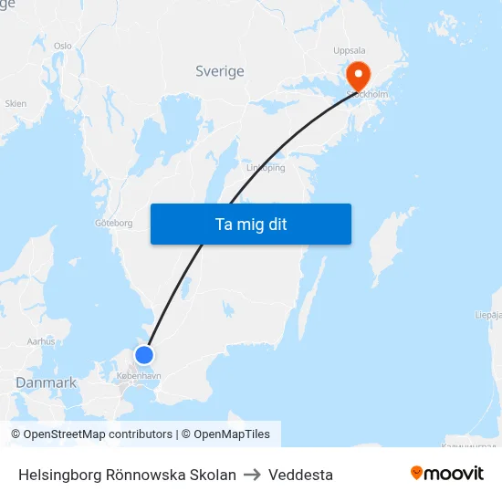 Helsingborg Rönnowska Skolan to Veddesta map