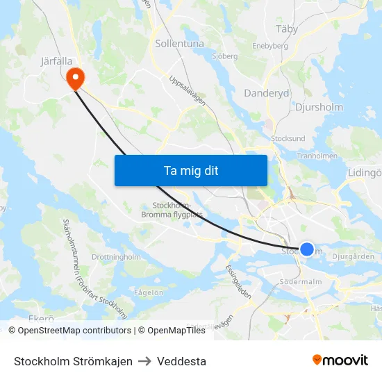Stockholm Strömkajen to Veddesta map