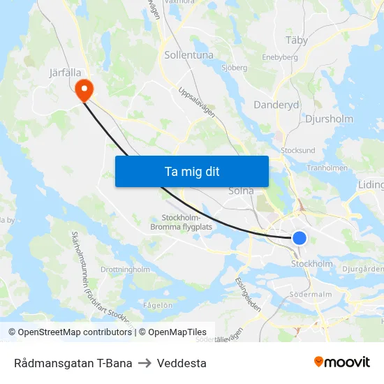 Rådmansgatan T-Bana to Veddesta map