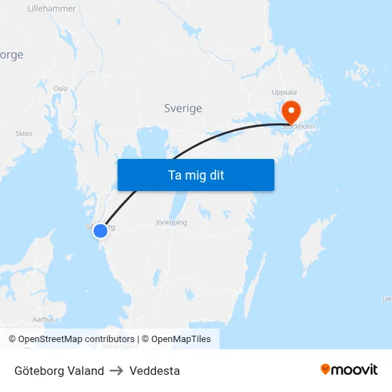 Göteborg Valand to Veddesta map
