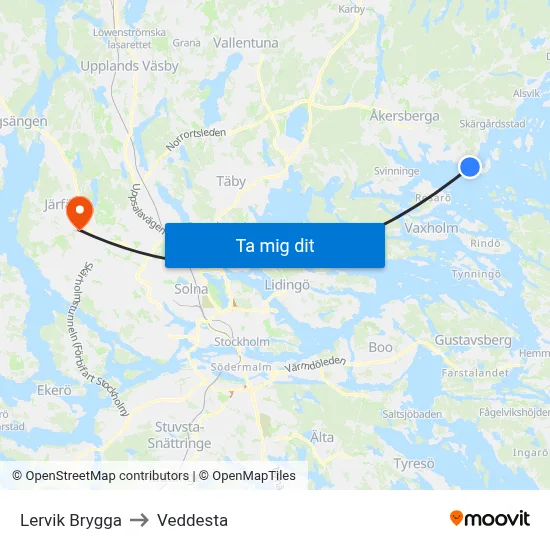 Lervik Brygga to Veddesta map