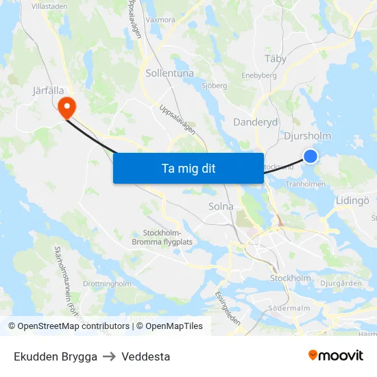 Ekudden Brygga to Veddesta map