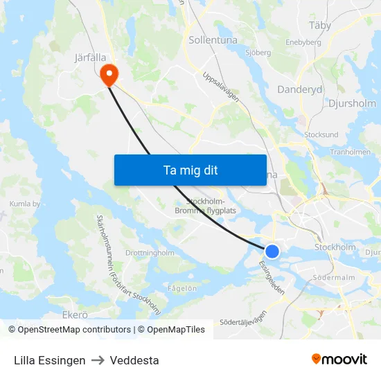Lilla Essingen to Veddesta map