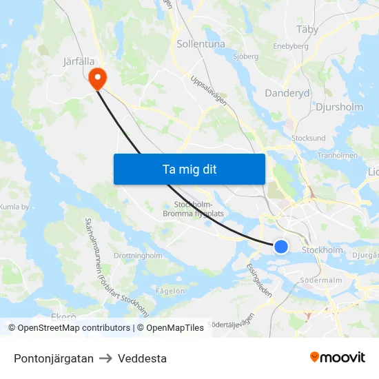 Pontonjärgatan to Veddesta map