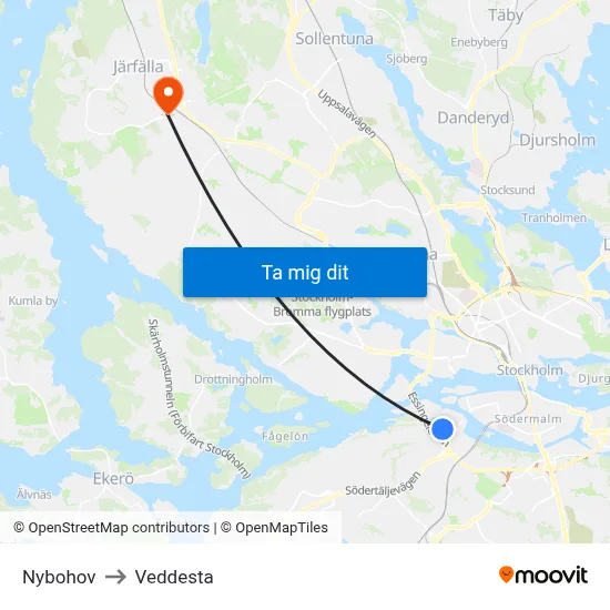 Nybohov to Veddesta map