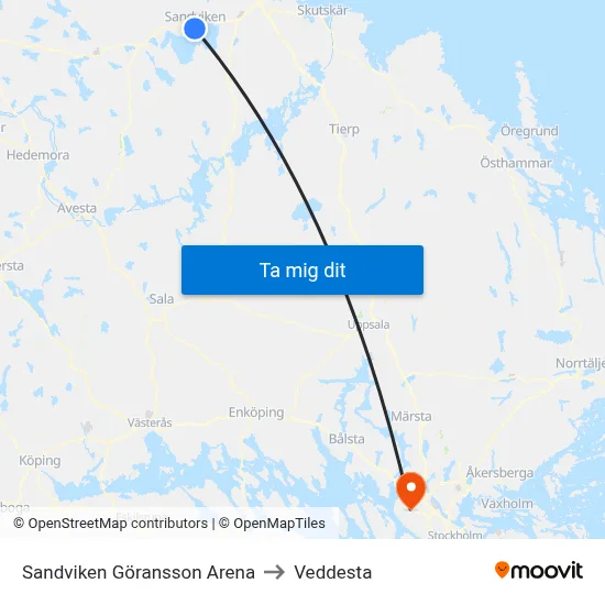 Sandviken Göransson Arena to Veddesta map