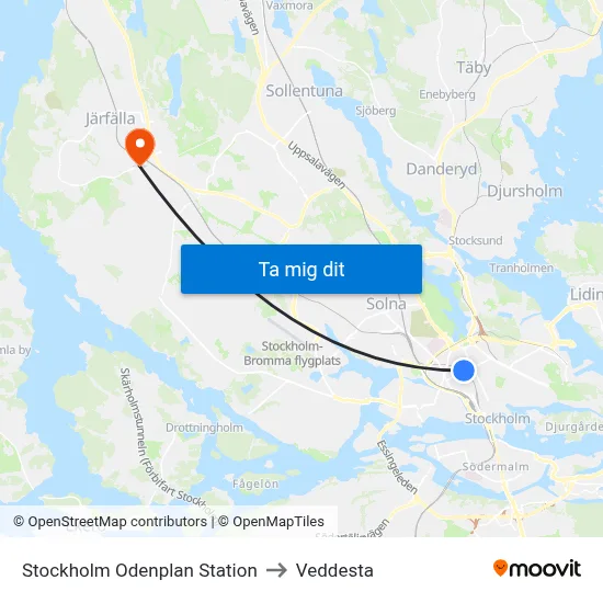 Stockholm Odenplan Station to Veddesta map
