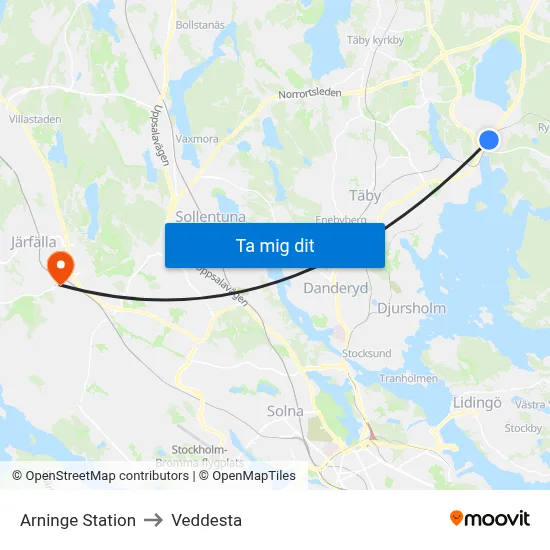 Arninge Station to Veddesta map