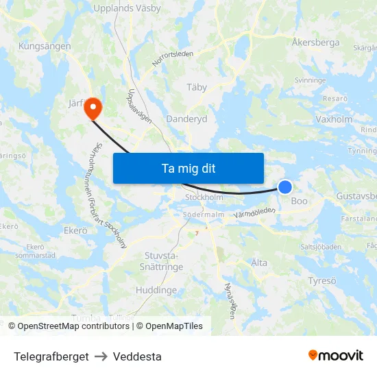 Telegrafberget to Veddesta map