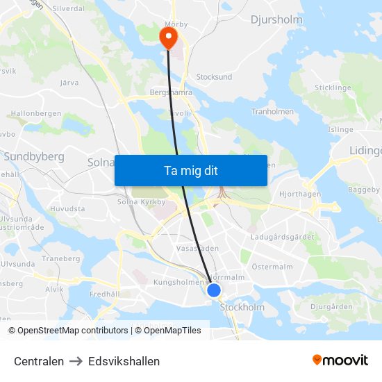 Centralen to Edsvikshallen map