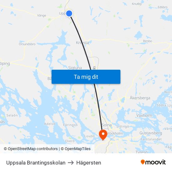 Uppsala Brantingsskolan to Hägersten map