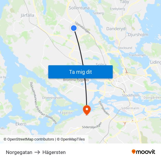 Norgegatan to Hägersten map
