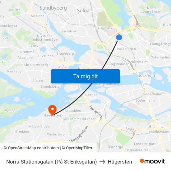 Norra Stationsgatan (På St Eriksgatan) to Hägersten map