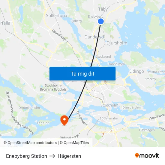 Enebyberg Station to Hägersten map