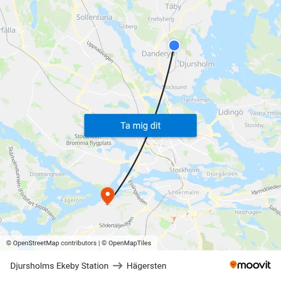 Djursholms Ekeby Station to Hägersten map