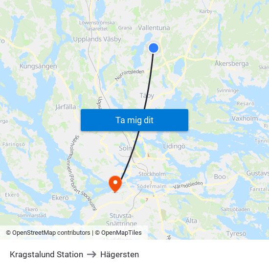 Kragstalund Station to Hägersten map