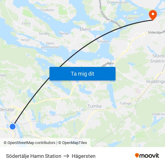 Södertälje Hamn Station to Hägersten map